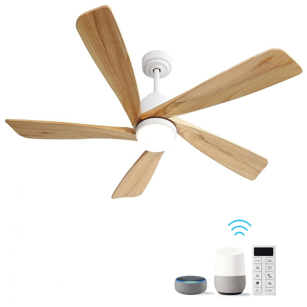 52 Inch Ceiling Fan With Dimmable LED Light 5 Solid Wood