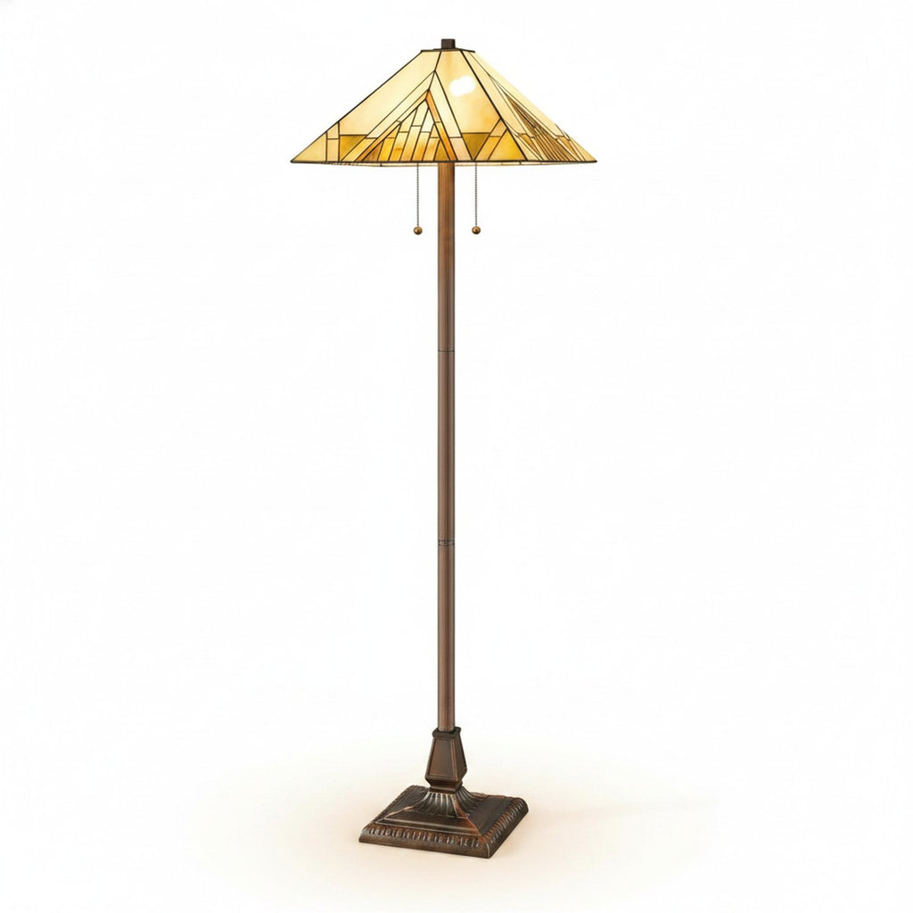 62" Brown Two Light Beige And Brown Geometric Stained Glass Floor Lamp - hero