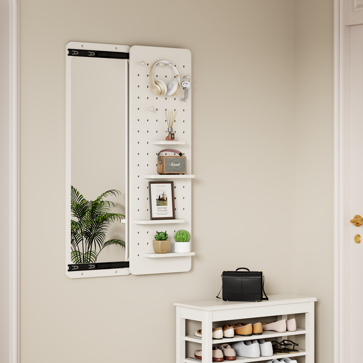 Sloane Sliding-Panel Mirror with Storage, White