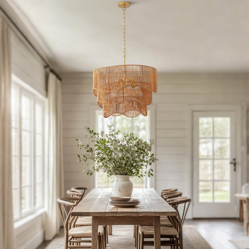 Handwoven Paper Rattan Boho Chandelier with 7-Light E26
