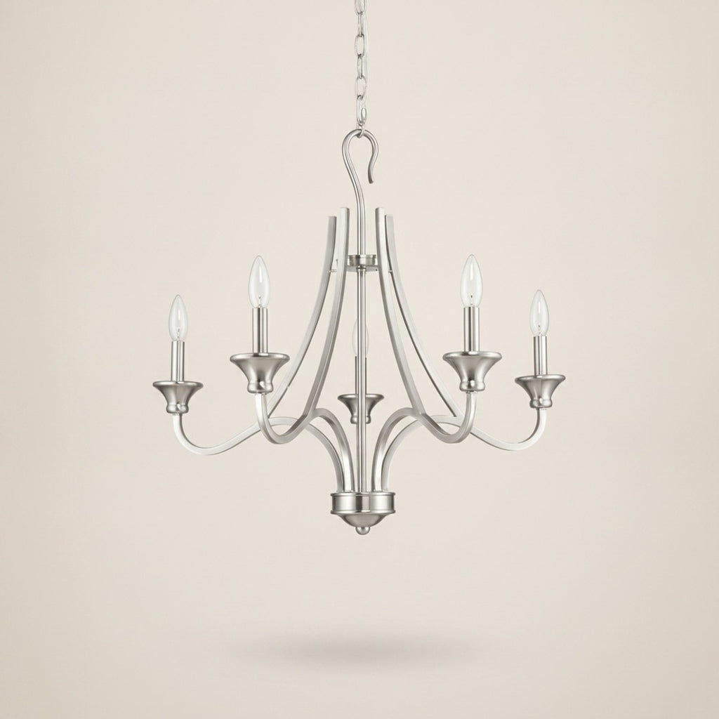 Silver Candle Style Five Light Metal Dimmable Chandelier - hero