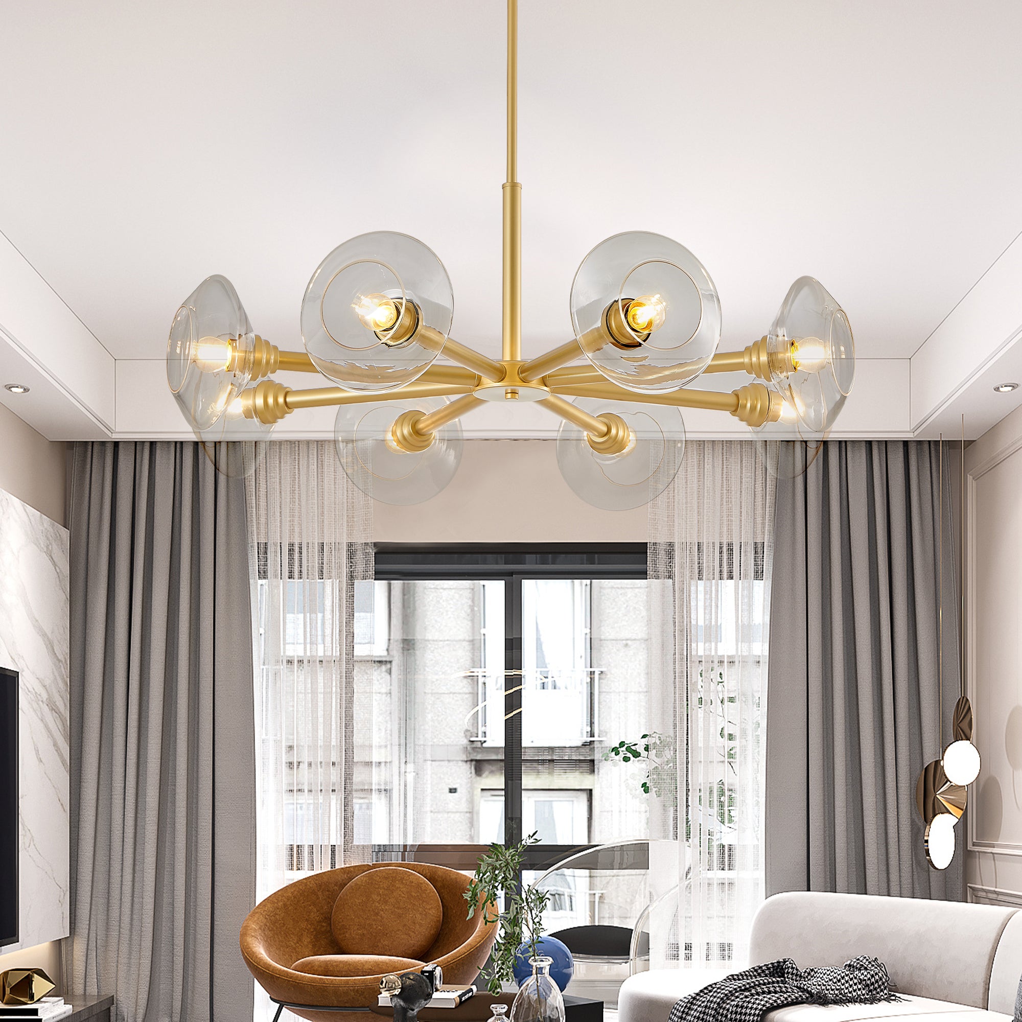 36" Modern Gold 8-Light Sputnik Chandelier with Clear