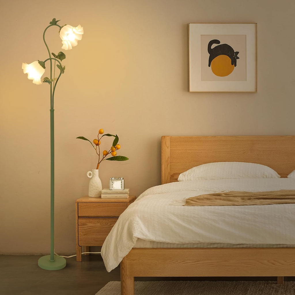 Vintage Green Floral 2-Light Floor Lamp