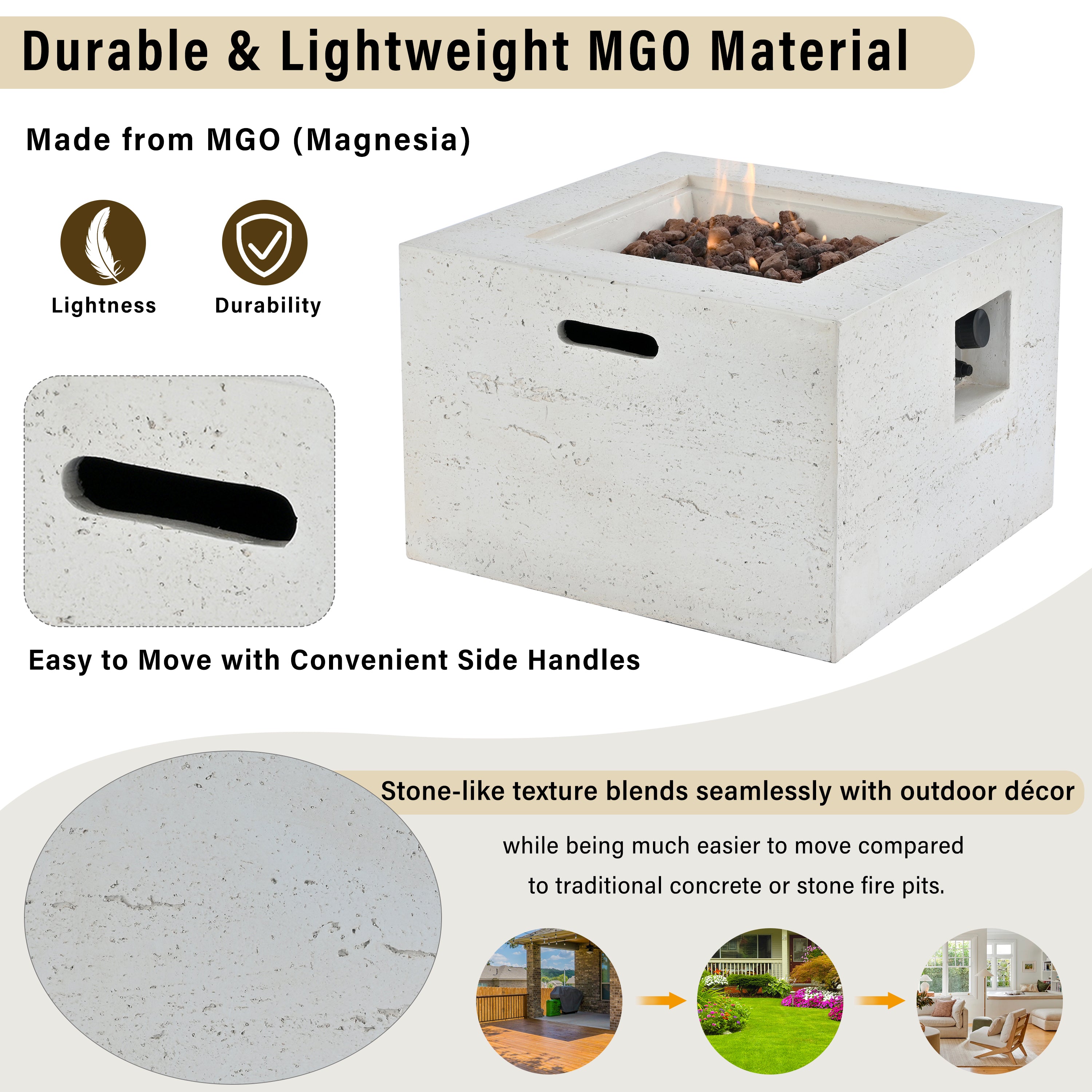 U_Style MGO Outdoor Square Fire Pit with Steel Burner