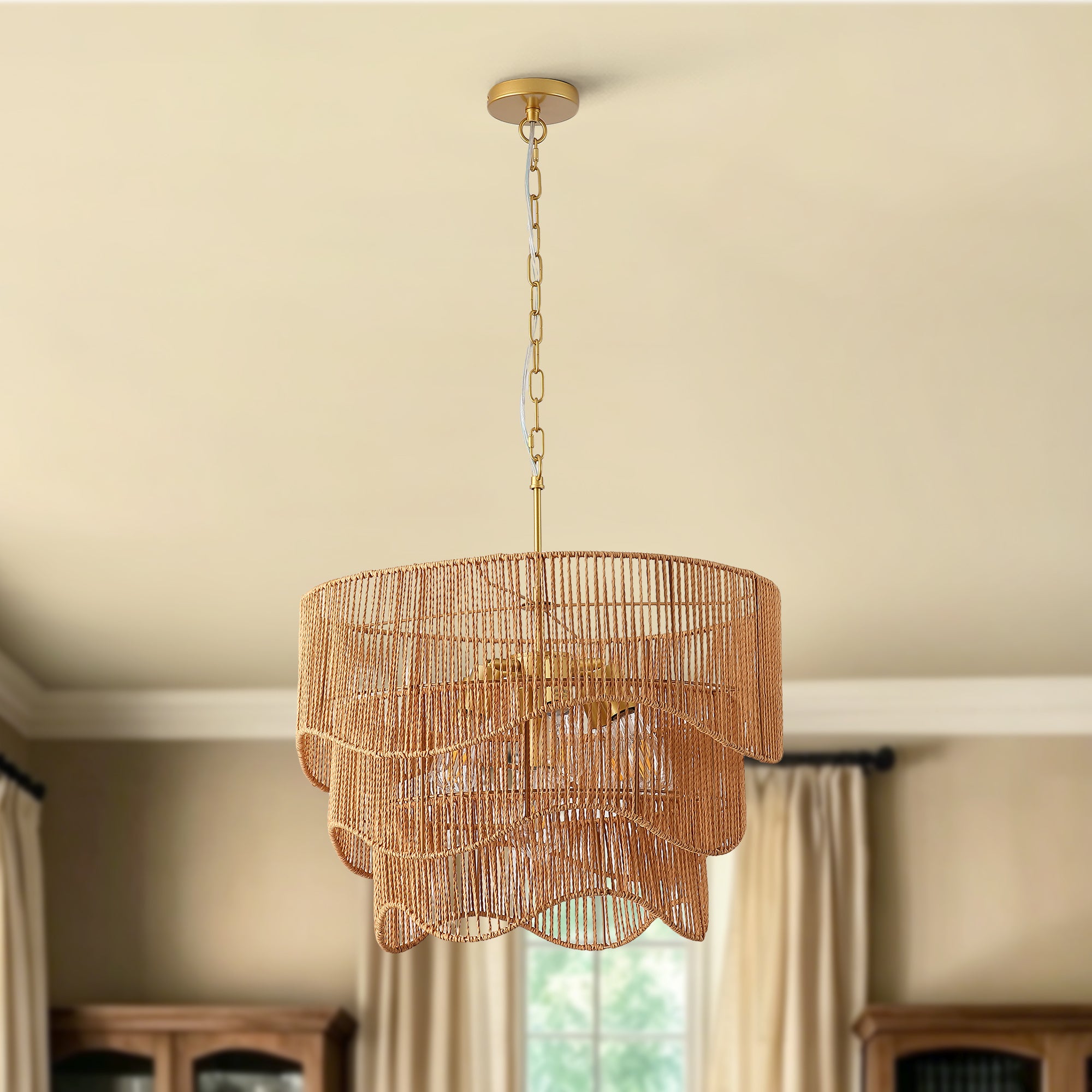 Handwoven Paper Rattan Boho Chandelier with 7-Light E26