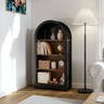 Arched 4-Tier Display Bookcase, Woodgrain Shelves, 47", Black