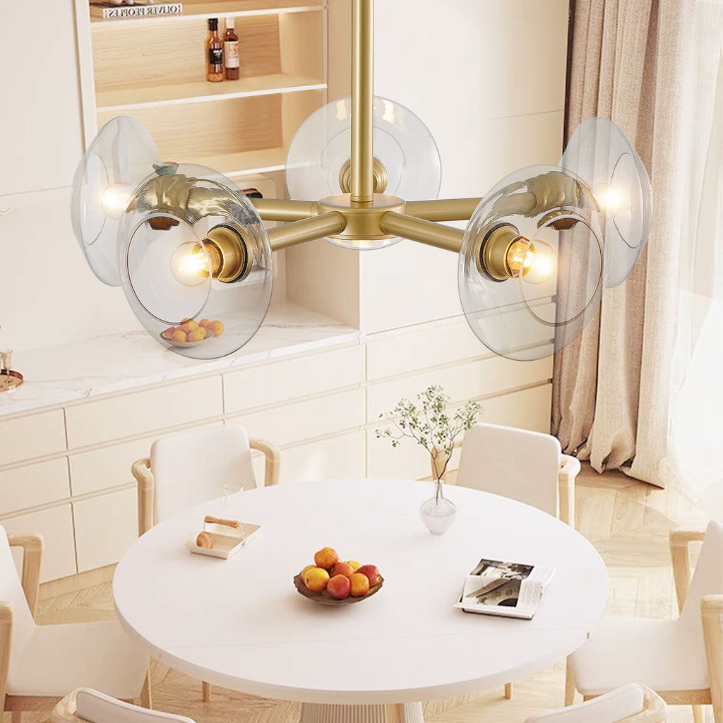 26" Modern Gold 5-Light Sputnik Chandelier with Clear