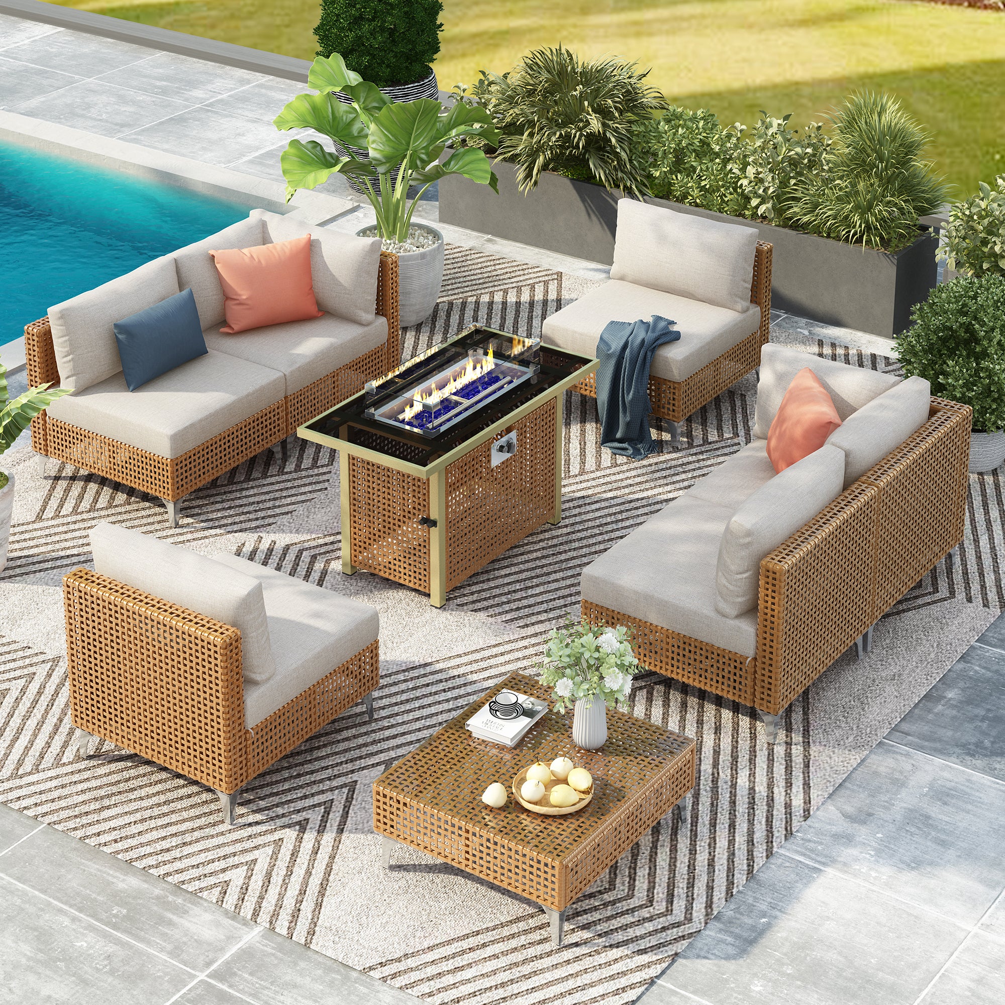 K&K patio 8-Piece Patio Furniture Set with 43" Fire Pit