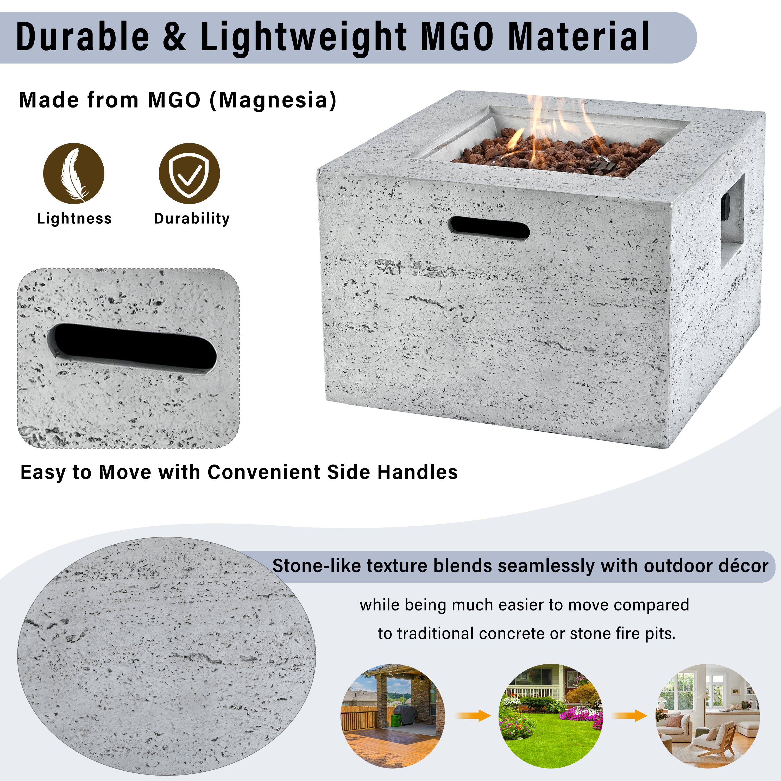 U_Style MGO Outdoor Square Fire Pit with Steel Burner