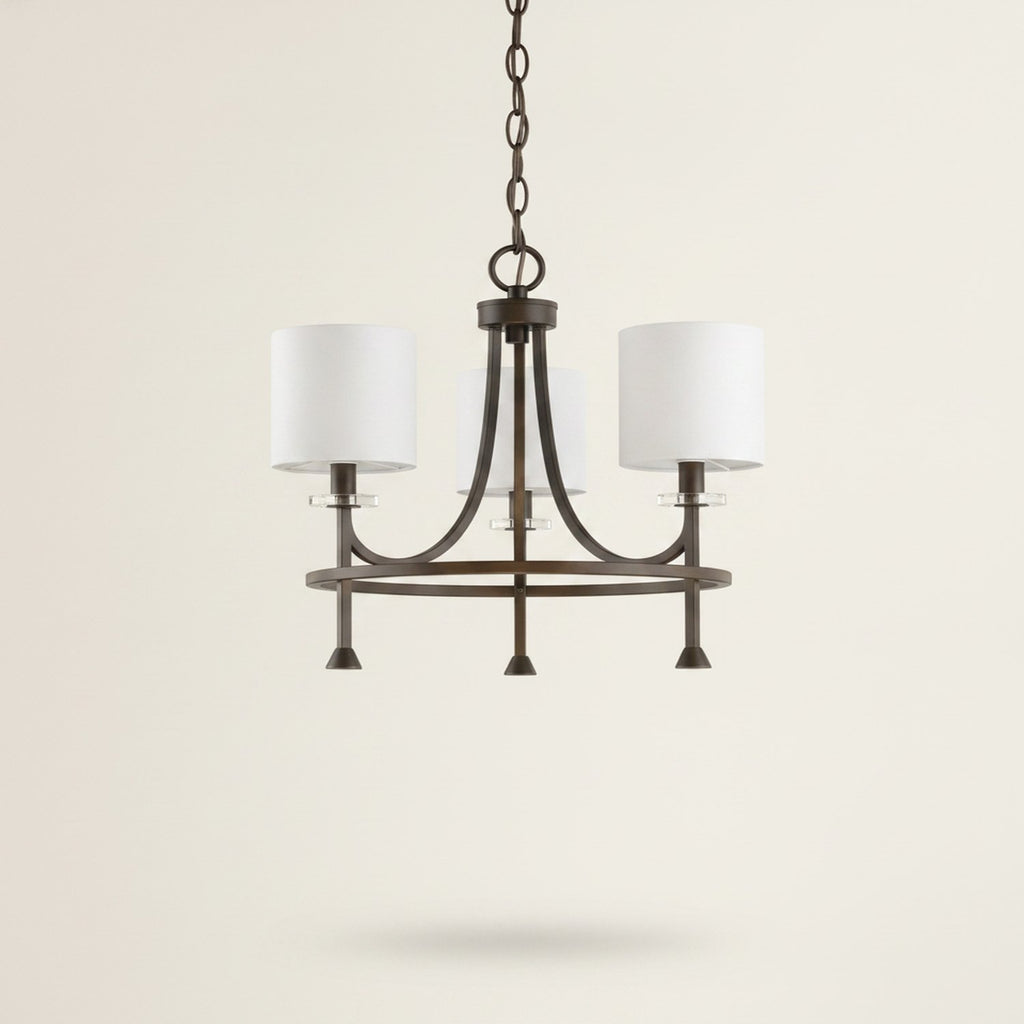 Bronze Candle Style Three Light Metal Dimmable Chandelier With White Shades - hero