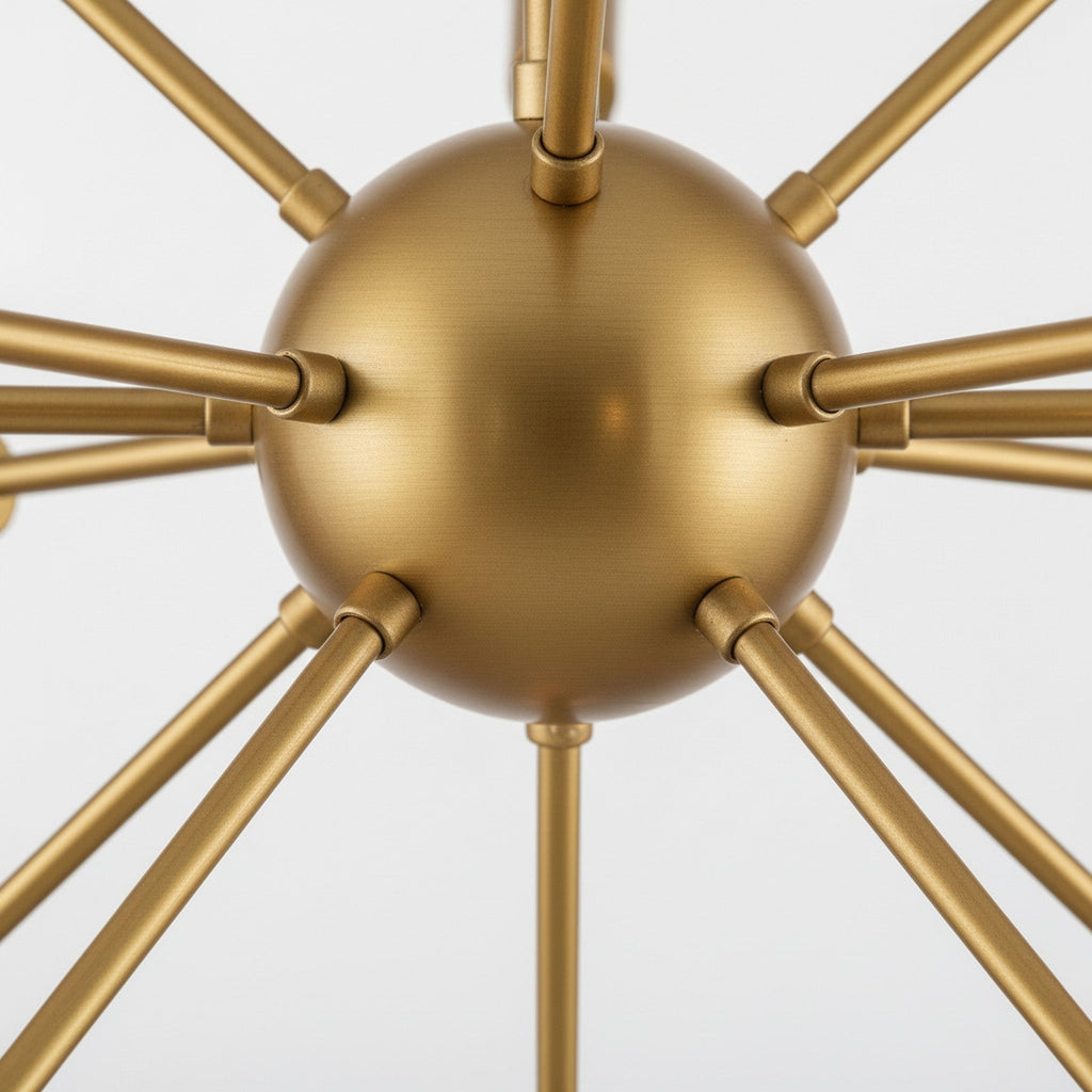 Sputnik Chandelier Brushed Gold Detail Close-up Center Sphere
