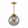 Art Deco Pendant Lamp – Smoked Glass Globe, Brass 14"
