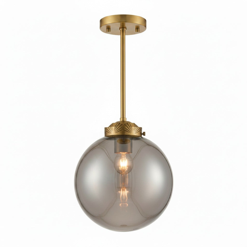 Art Deco Brass Pendant - view from below looking up through smoked glass globe