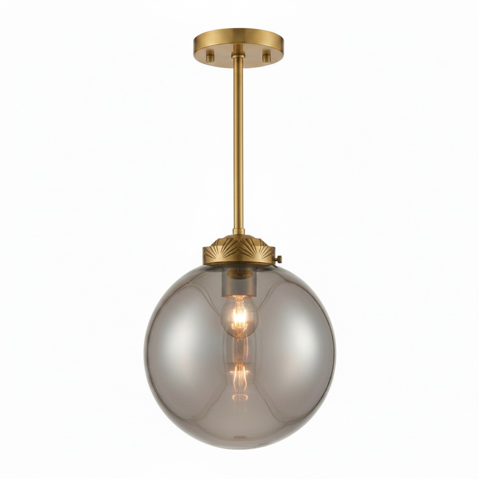 Art Deco Brass Pendant - view from below looking up through smoked glass globe