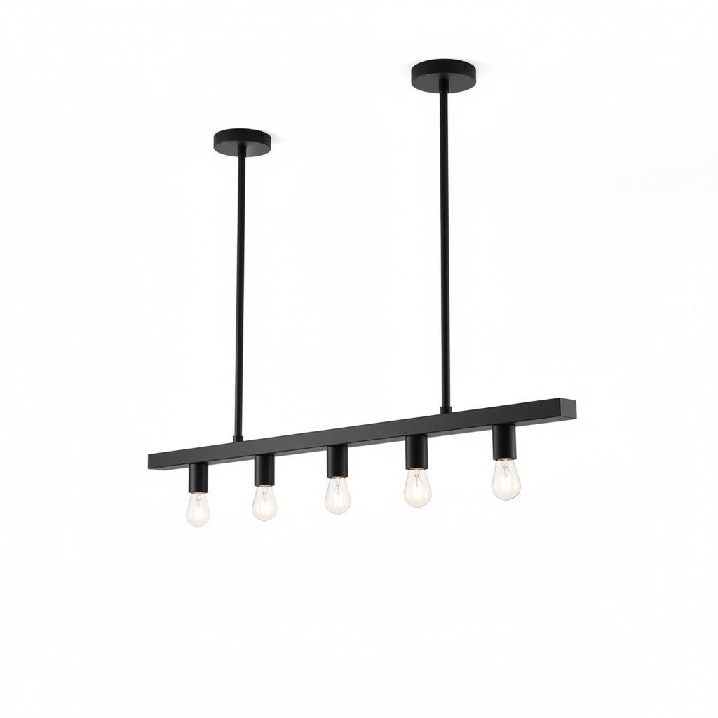 Linear Kitchen Island Pendant - 5-light matte black linear fixture on white background