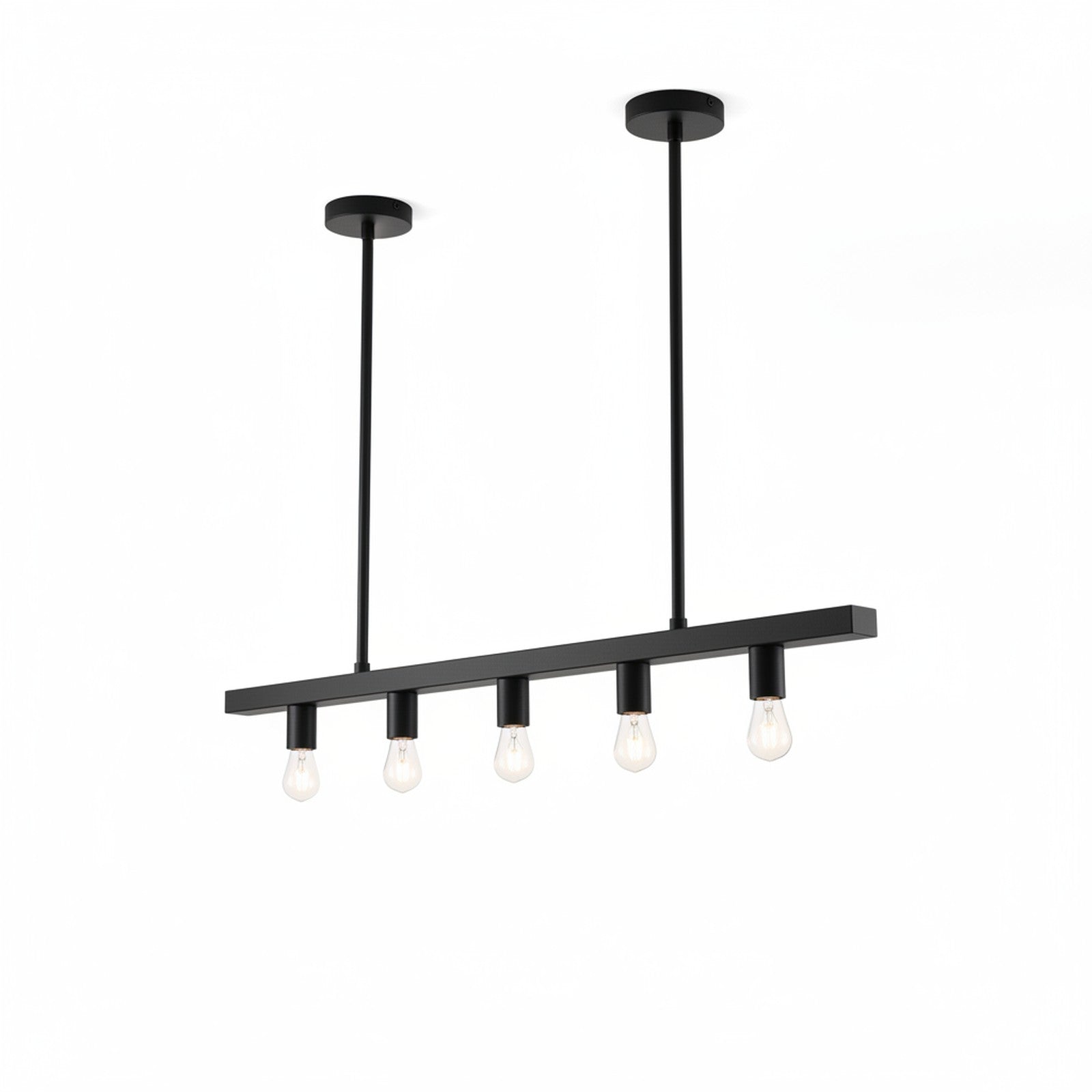 Linear Kitchen Island Pendant - 5-light matte black linear fixture on white background