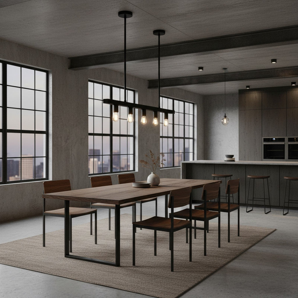 Linear Kitchen Island Pendant - above dining table in modern industrial loft