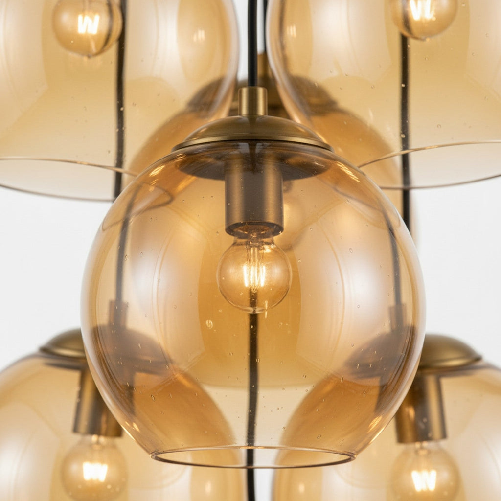 Murano-Style Glass Cluster Pendant - close-up of hand-blown amber glass texture and color gradients