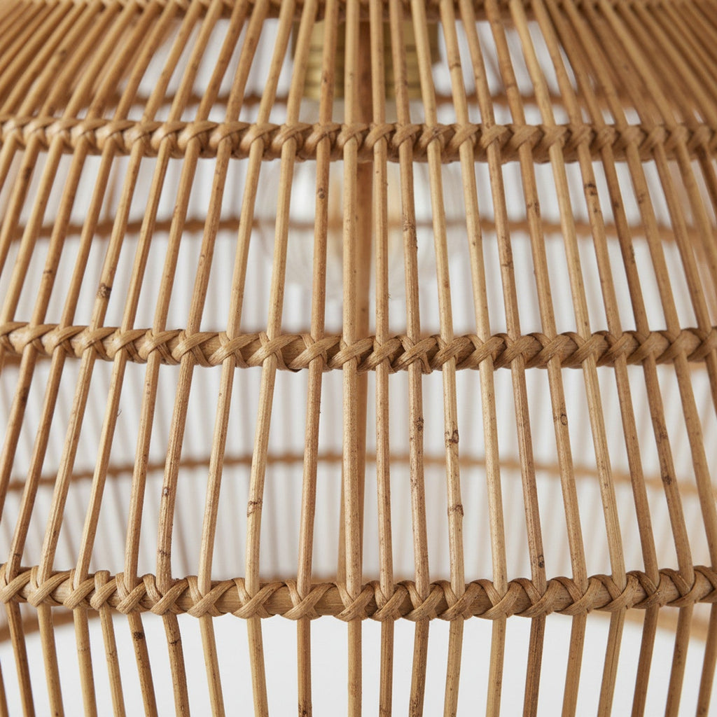 Rattan Woven Dome Pendant - close-up of tight geometric rattan weave pattern