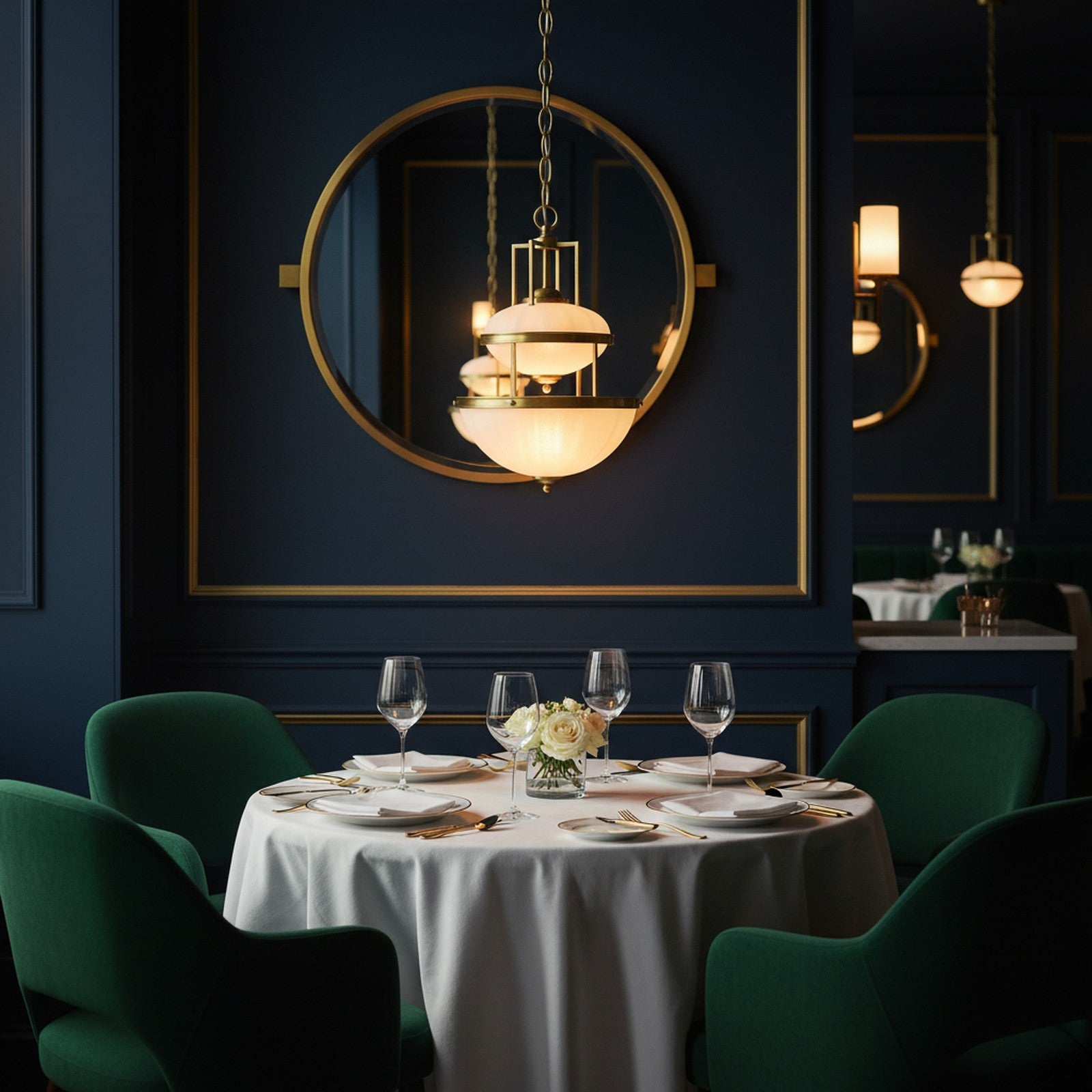 Tiered Brass & Milky Glass Pendant - elegant illumination in upscale restaurant with dark walls