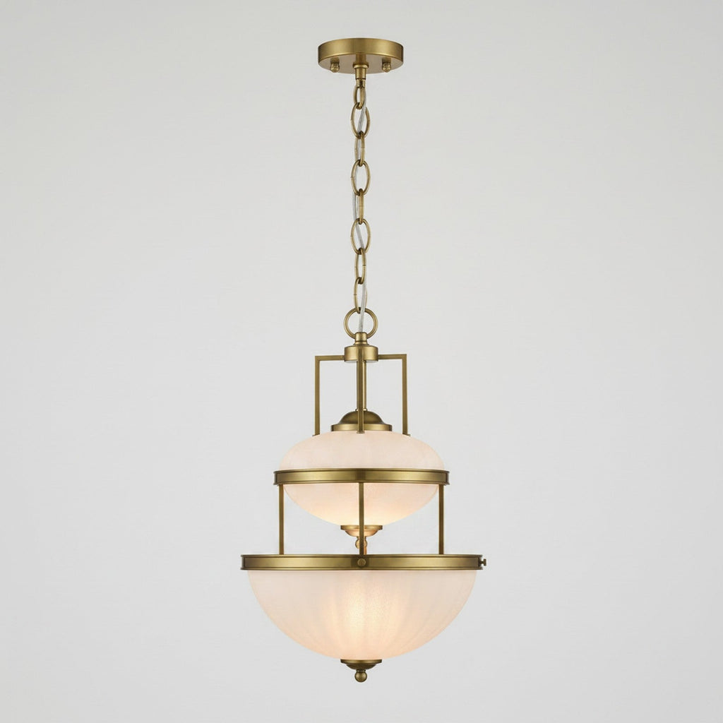 Tiered Brass & Milky Glass Pendant - side profile showing three graduated tiers