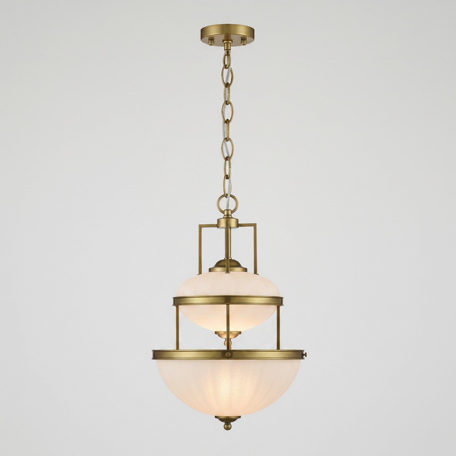Tiered Brass & Milky Glass Pendant - side profile showing three graduated tiers