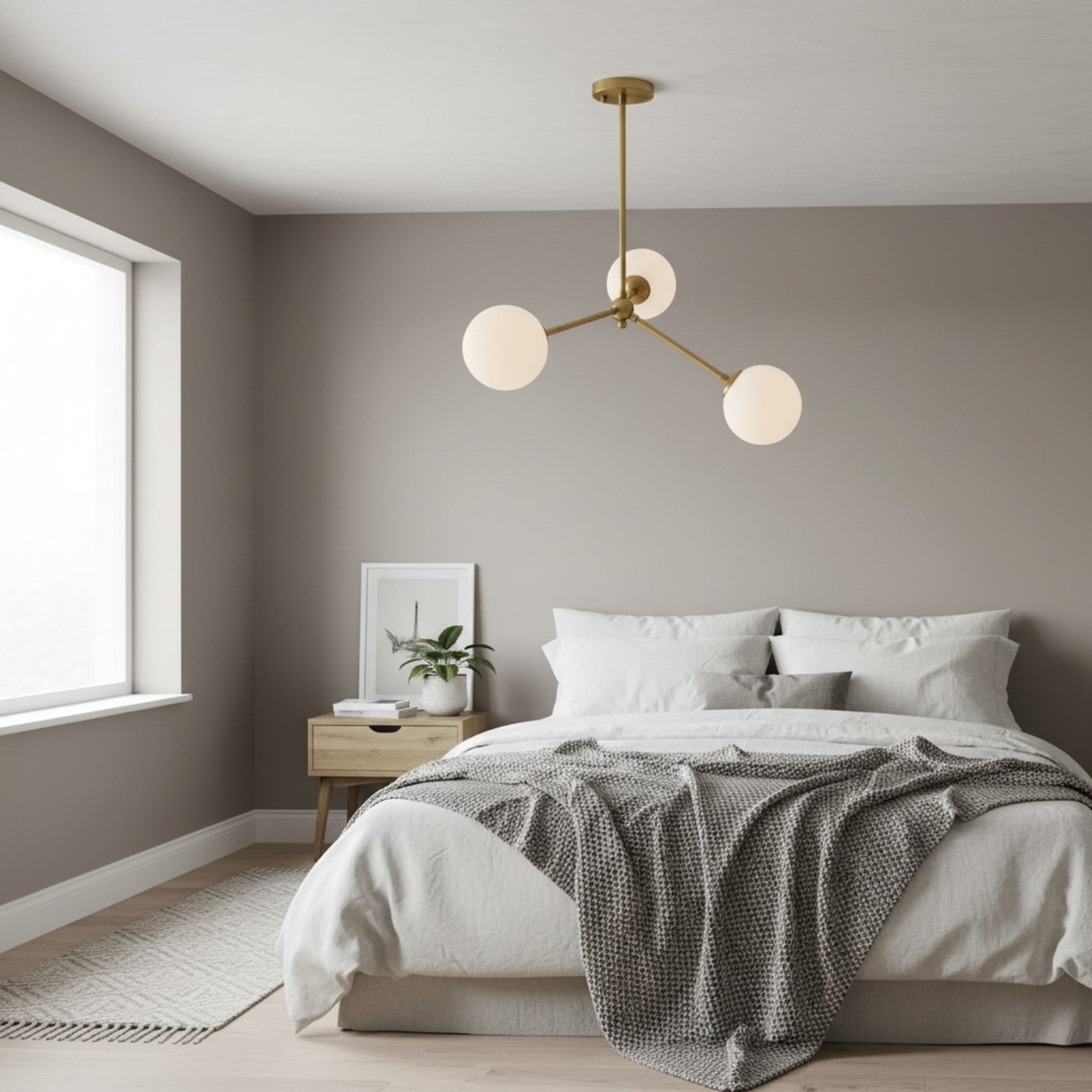 Asymmetric 3-Arm Pendant - statement piece in modern Scandinavian bedroom