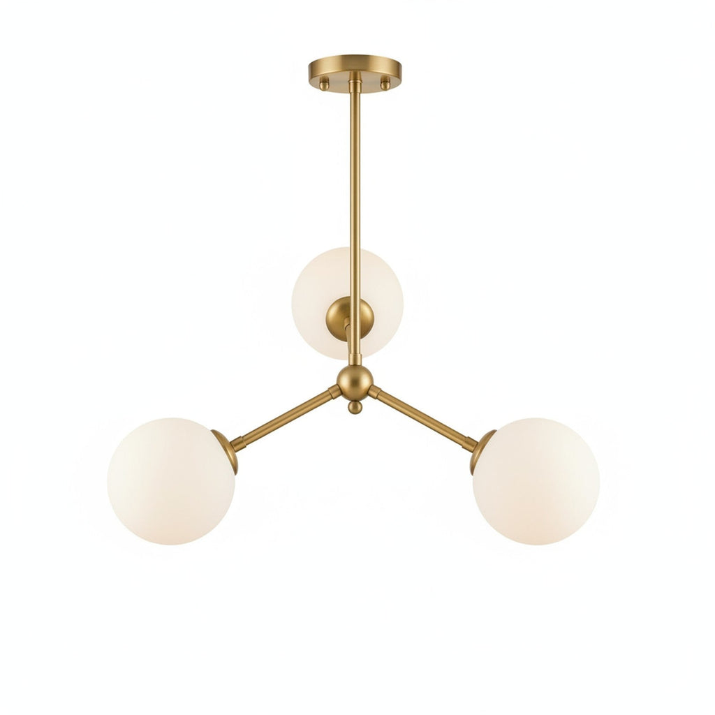 Asymmetric 3-Arm Pendant - top-down view showing triangular globe arrangement