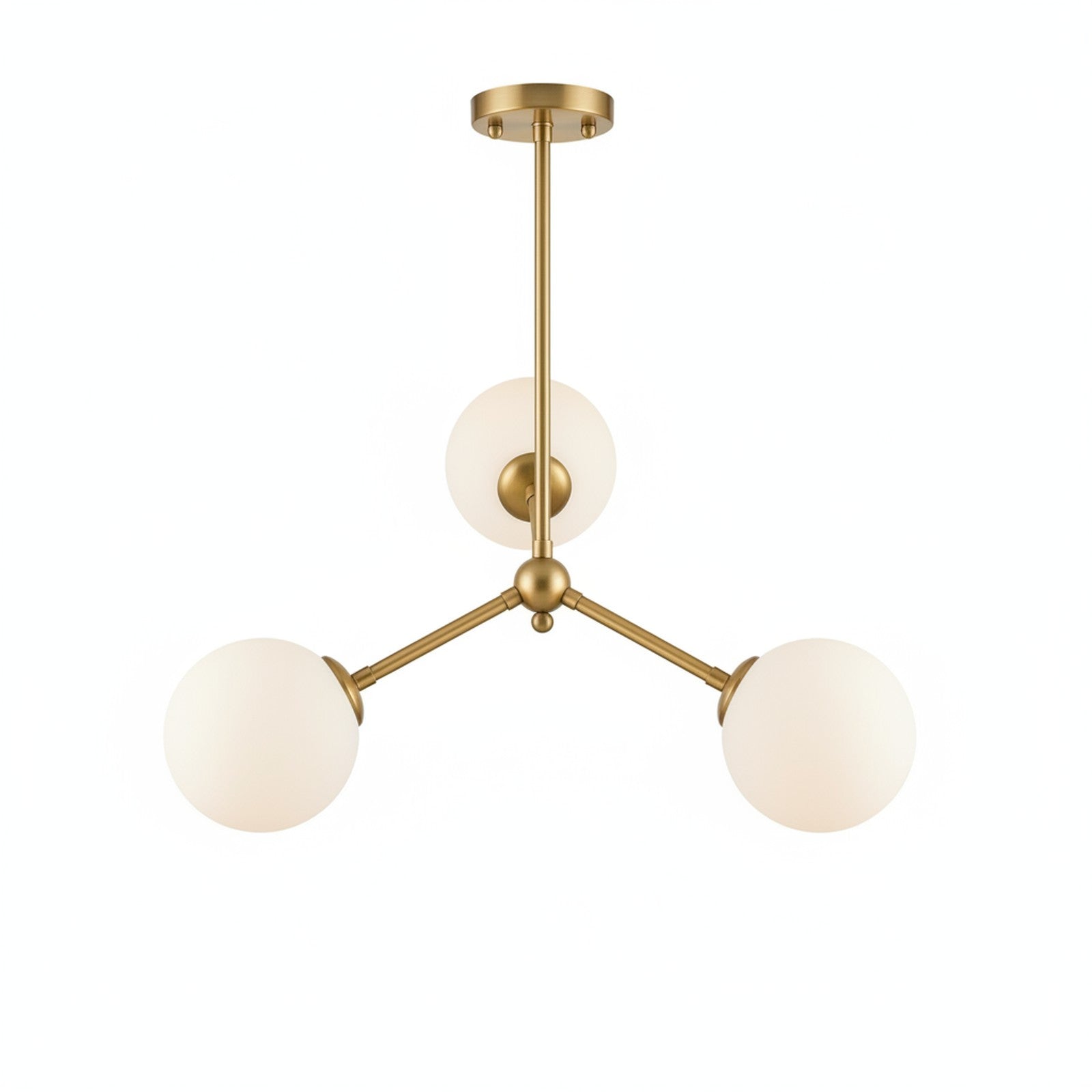 Asymmetric 3-Arm Pendant - top-down view showing triangular globe arrangement