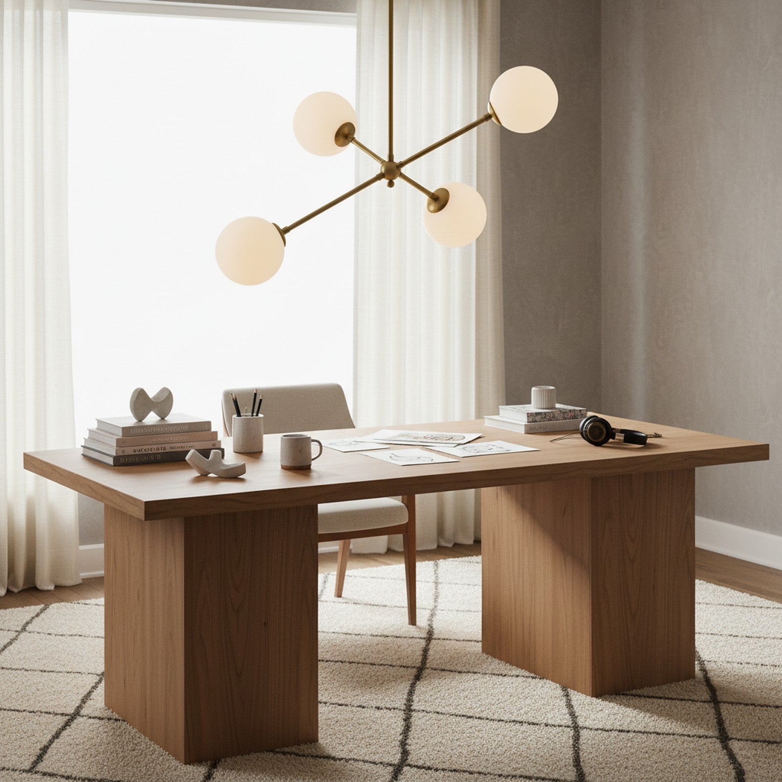 Asymmetric 3-Arm Pendant - artistic task lighting above designer office desk