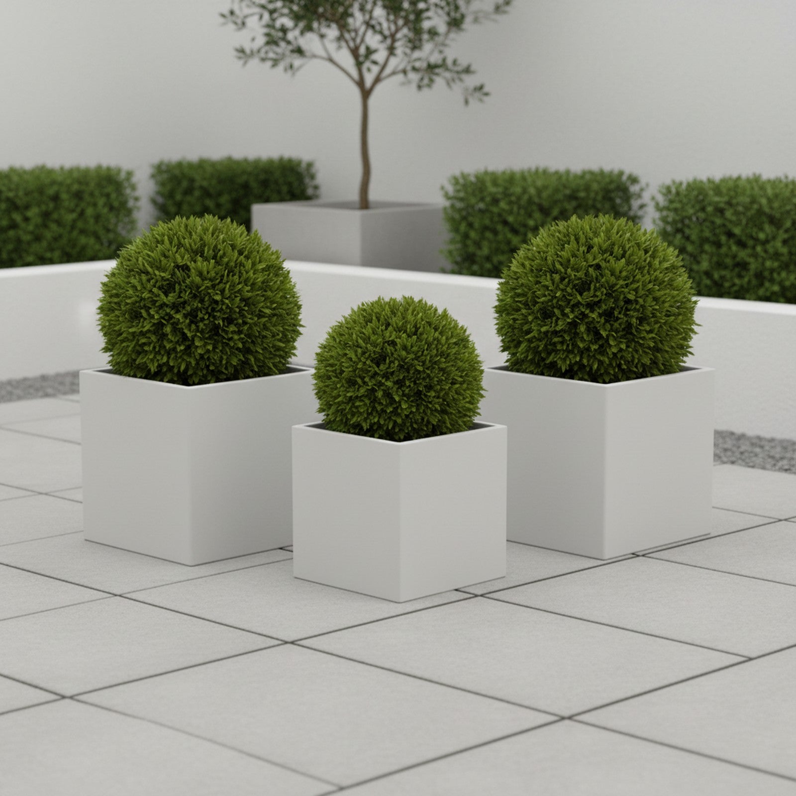 Fiberglass Modern Cube Planter Set - Lifestyle