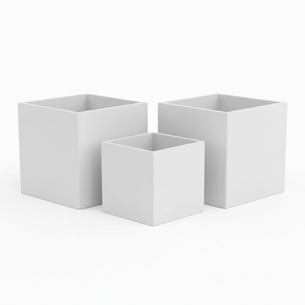 Fiberglass Modern Cube Planter Set - Alternate Angle