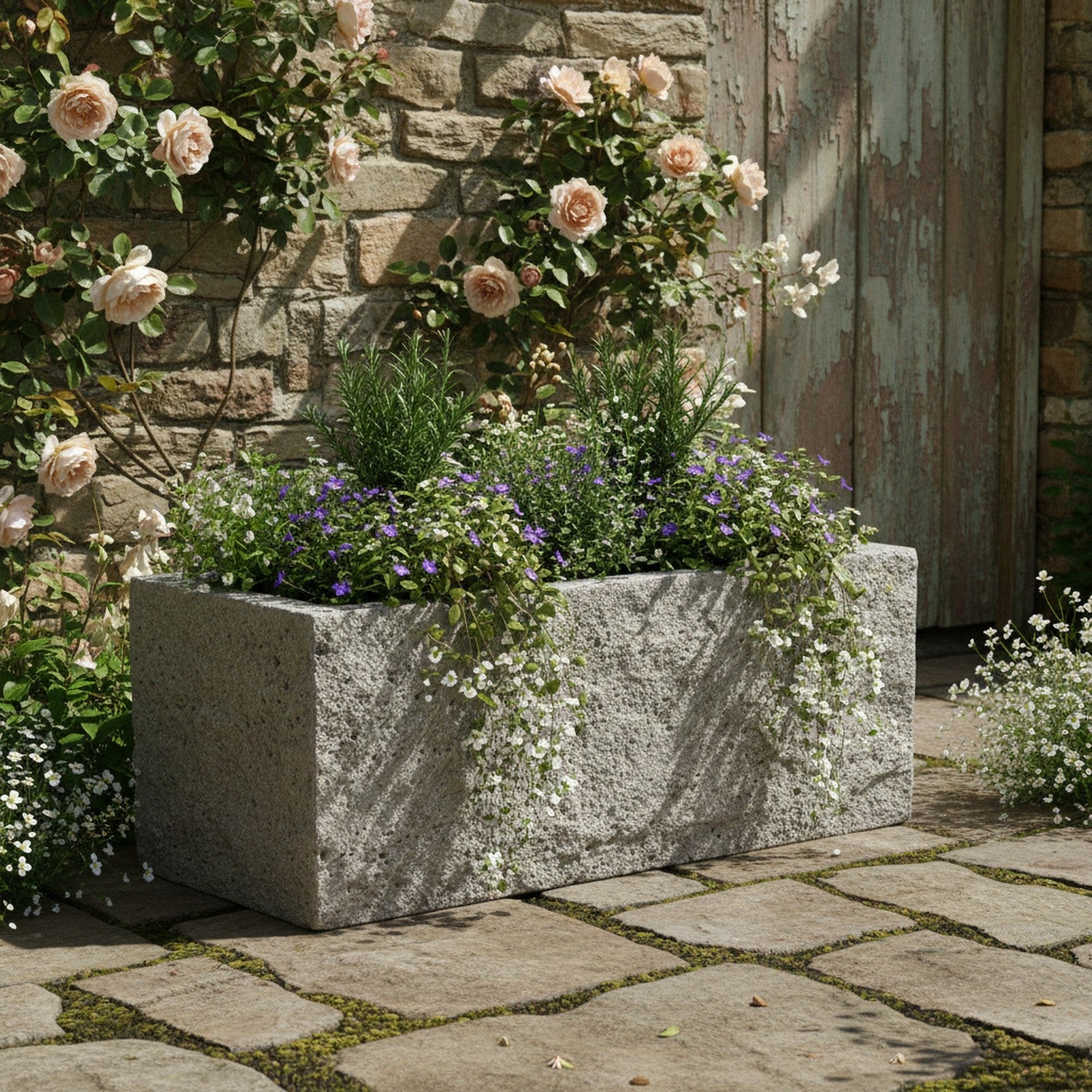 Lightweight Stone-Effect Trough Planter - Lifestyle