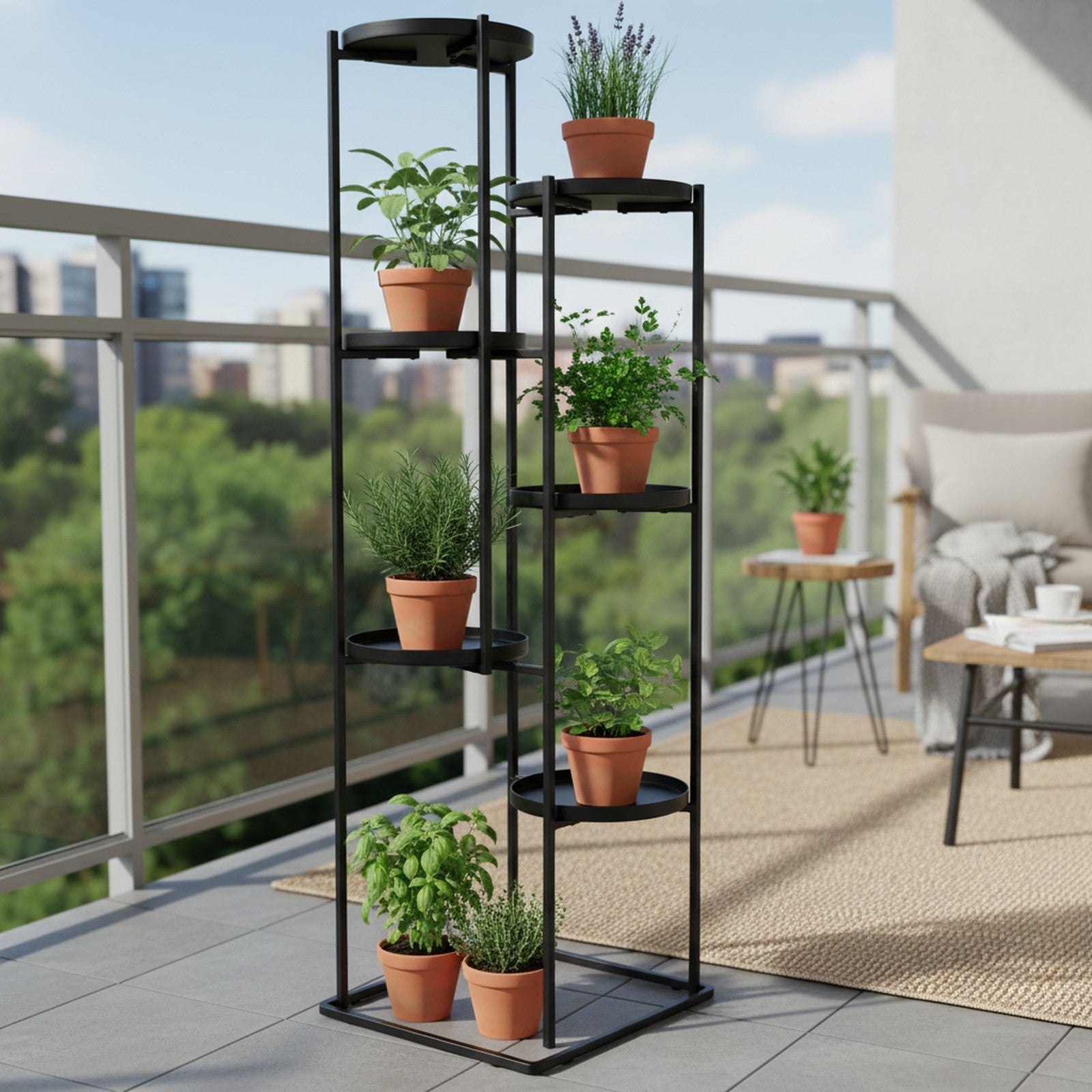 Black Metal 5-Tier Plant Stand - Context Scene