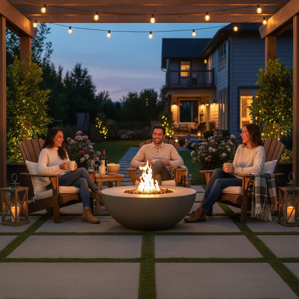 Concrete Fire Bowl Table - Lifestyle
