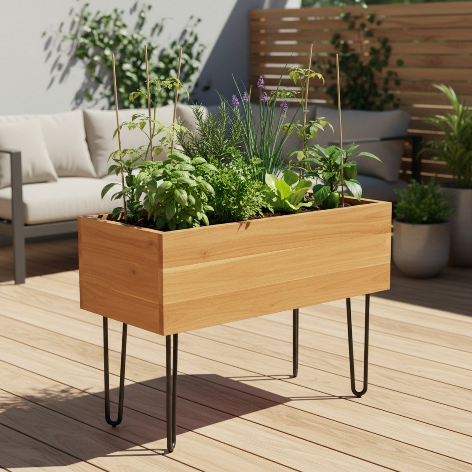 Teak & Steel Elevated Planter Box - Lifestyle