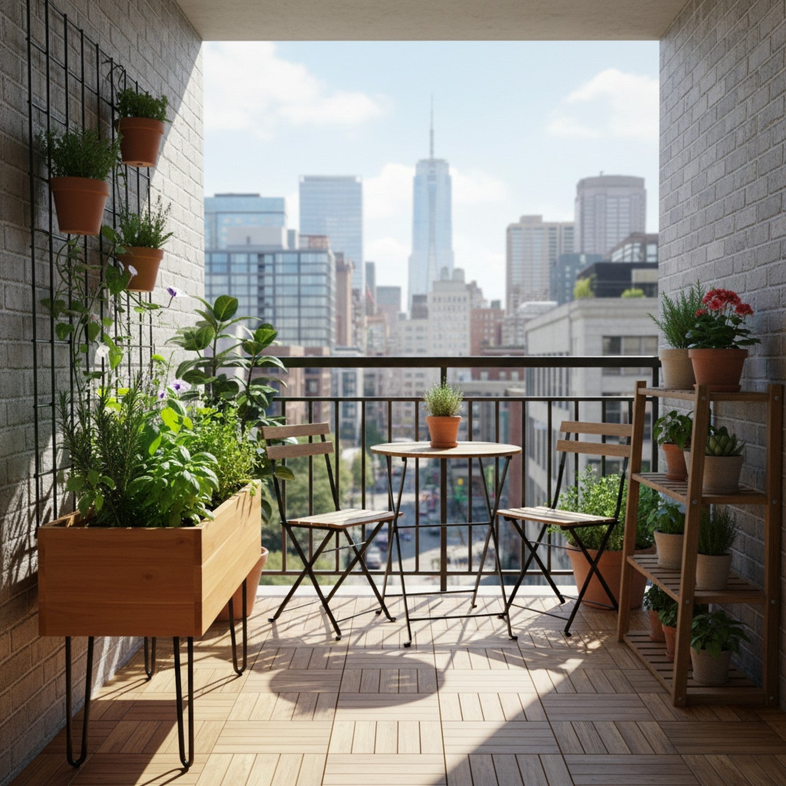 Teak & Steel Elevated Planter Box - Context Scene