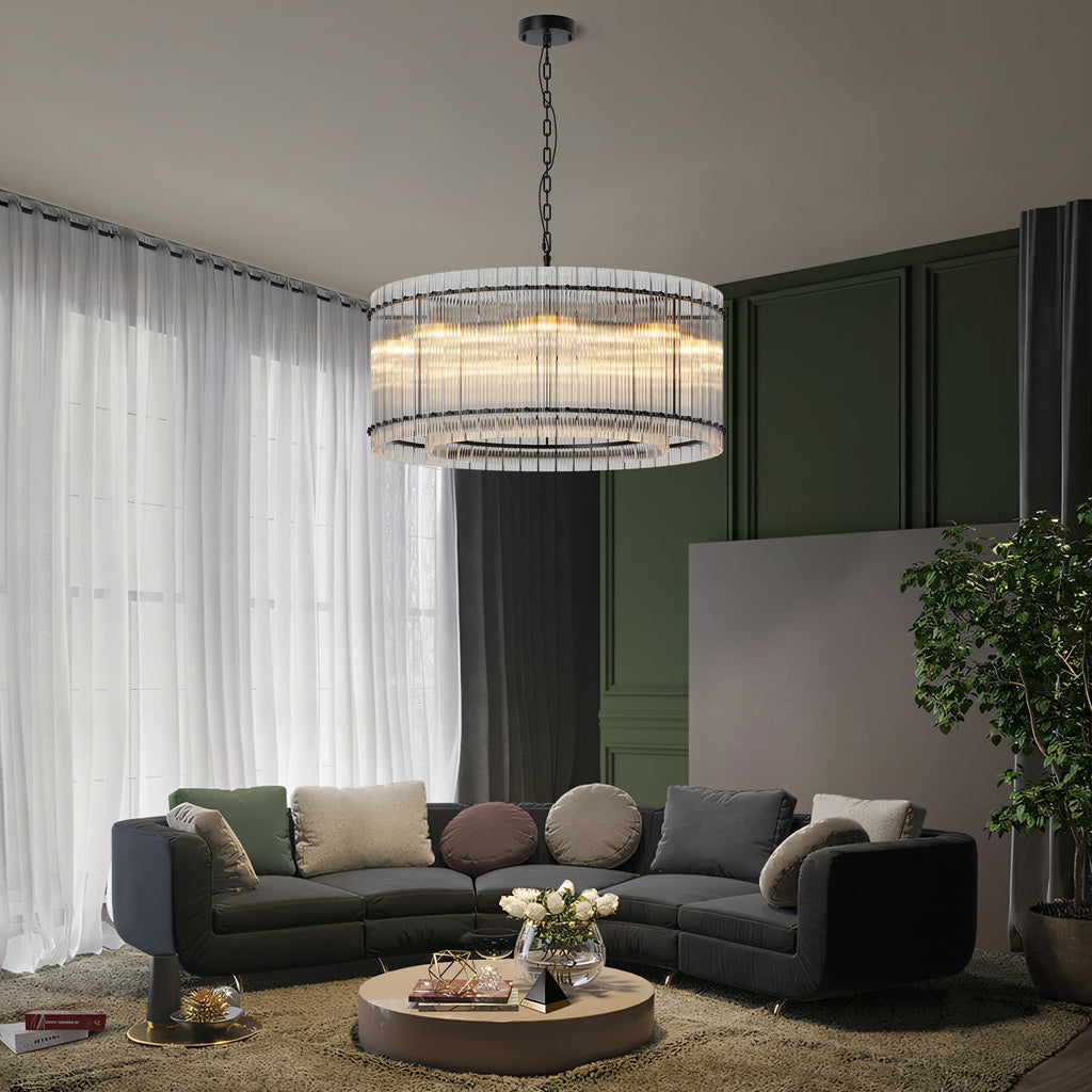 37" Modern Black Round Chandelier