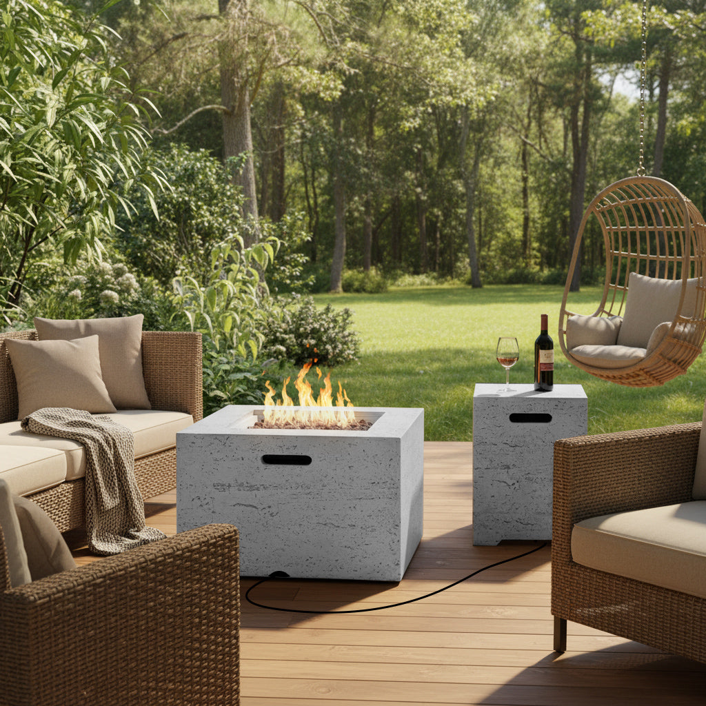 Square Propane Fire Pit Table Set, 40,000 BTU with Tank Cover, 24"