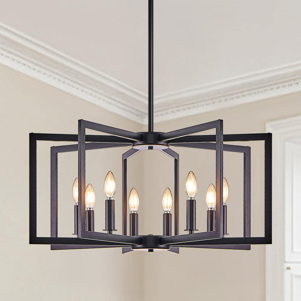 27" Modern Black Geometric 8-Light Chandelier