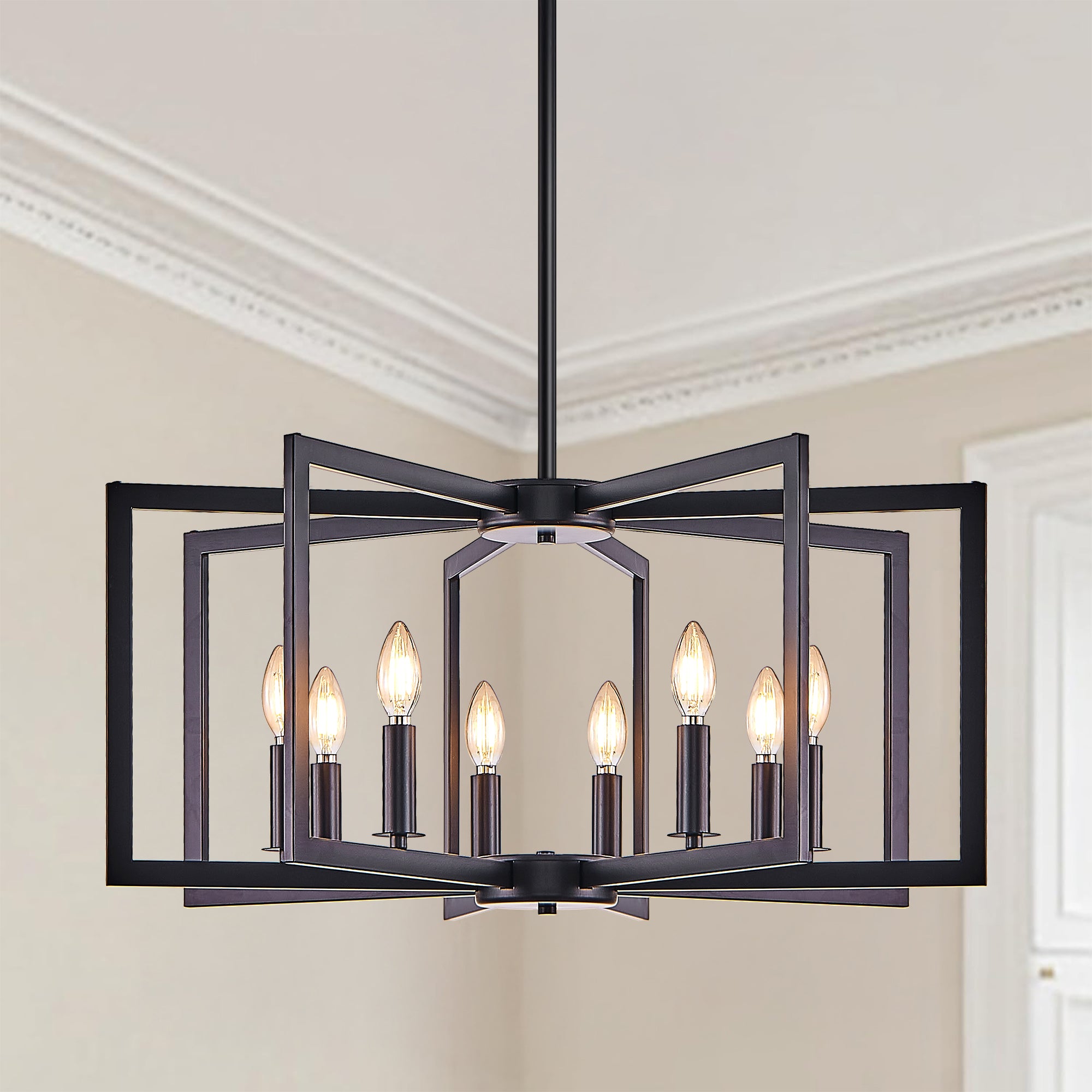 27" Modern Black Geometric 8-Light Chandelier