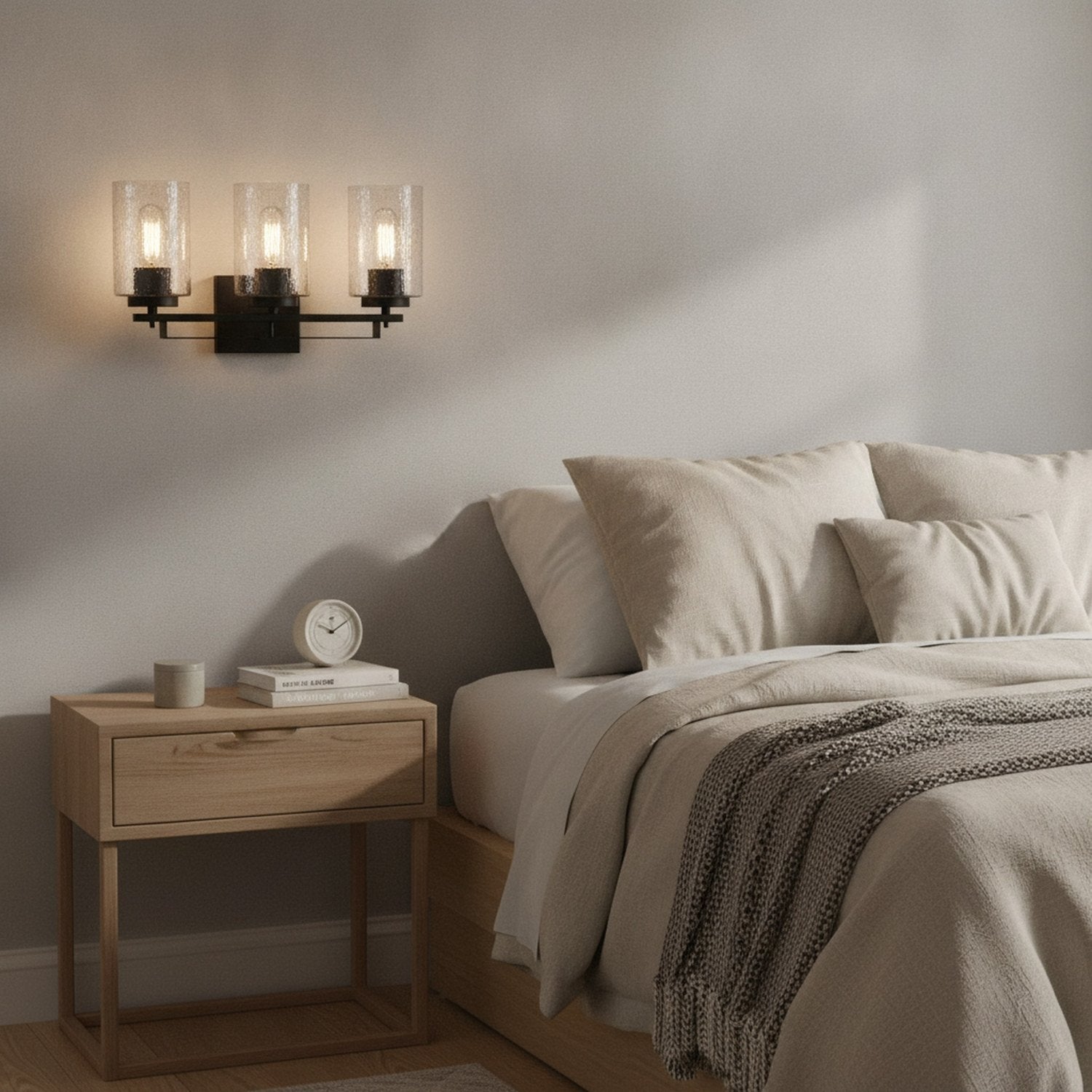 Bronze Metal and Textured Glass Three Light Wall Sconce - L3