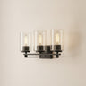 Black Metal and Textured Glass Three Light Wall Sconce