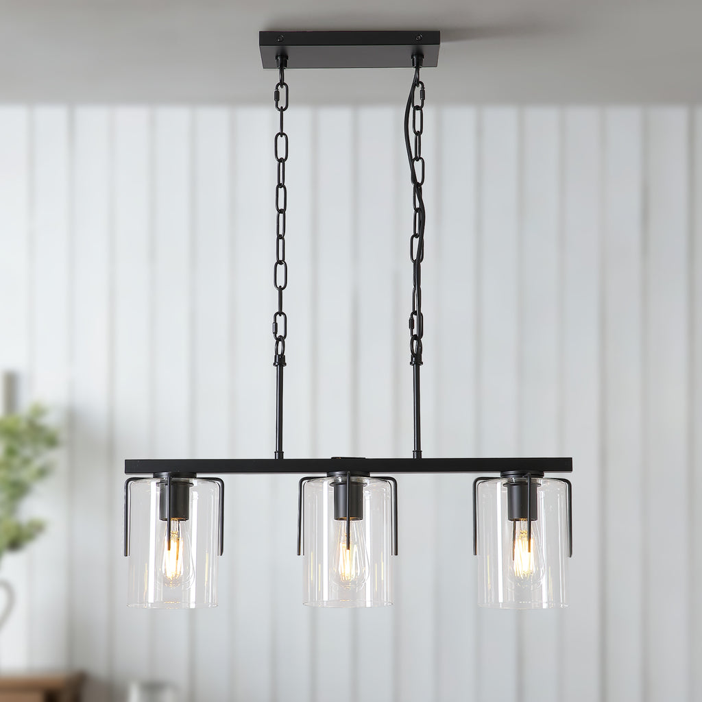 3-Light Matte Black Linear Pendant Light Chandelier