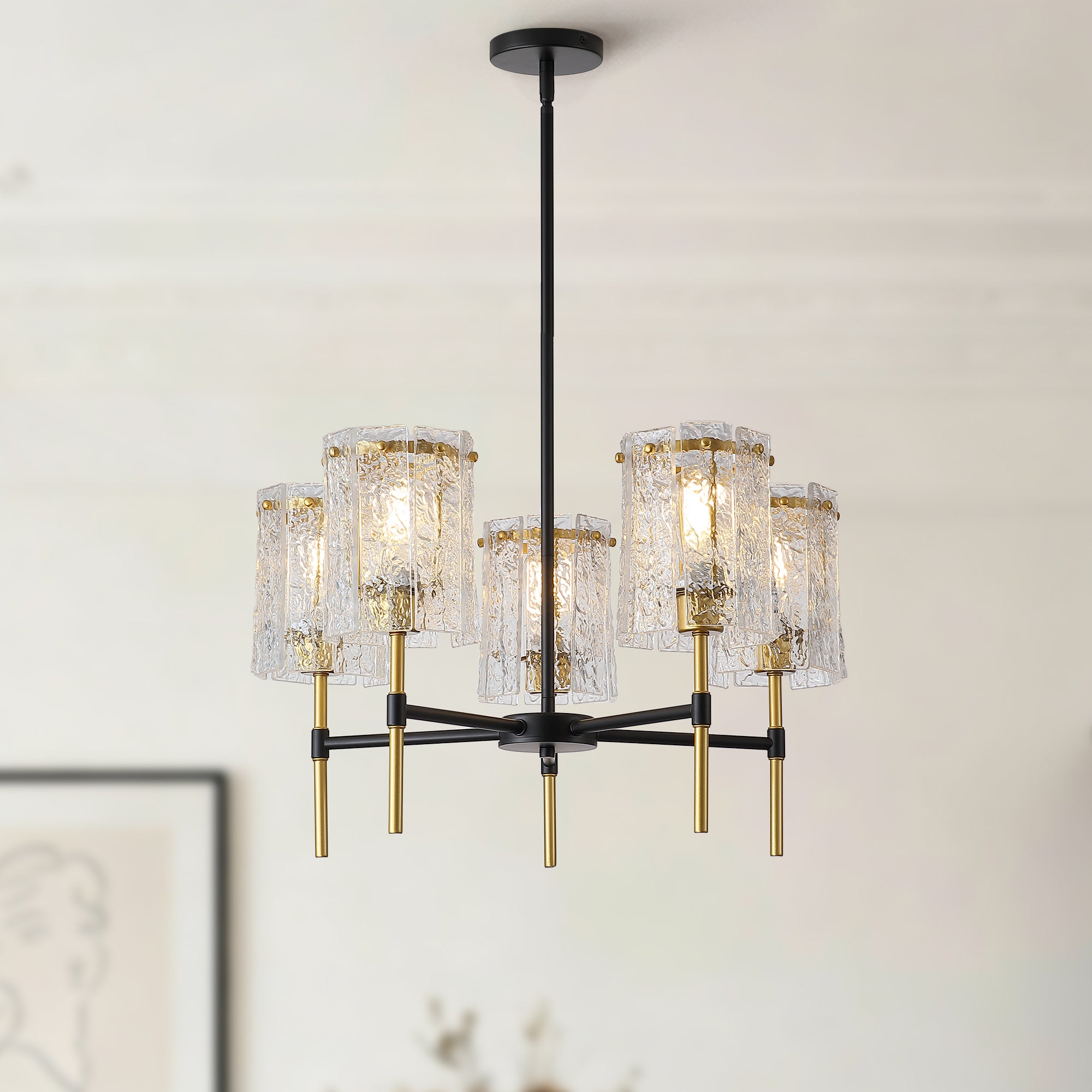 Modern 5-Light Black and Gold Chandelier