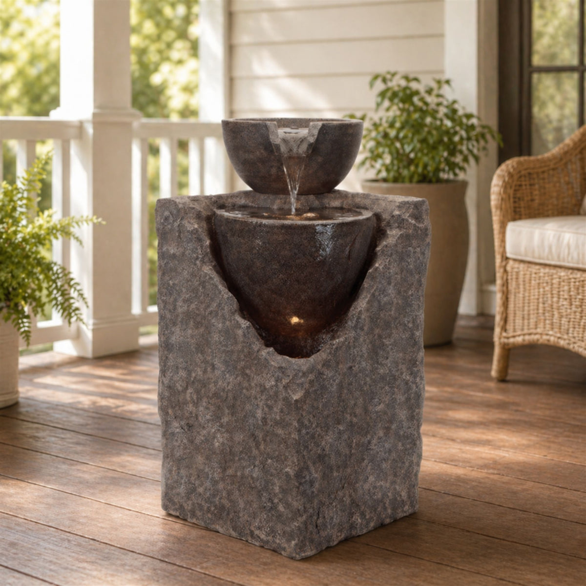 Cascading Tiered Stone Bowl Fountain 24"H