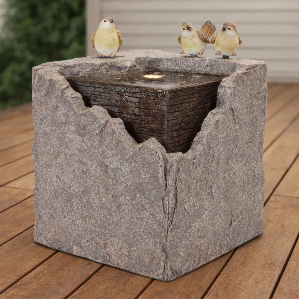 Bubbling Stone Fountain with Bird Accents 19"H