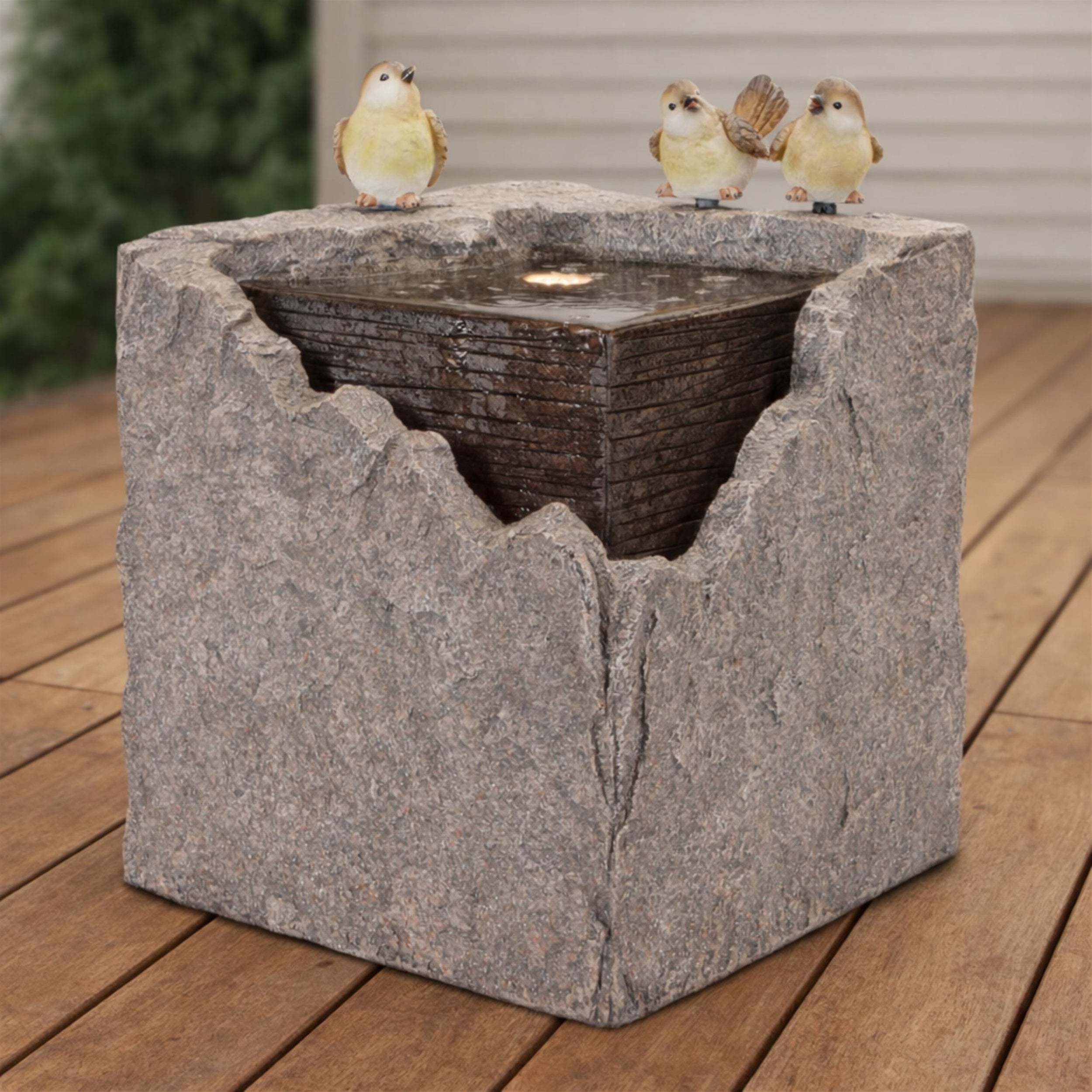 Bubbling Stone Fountain with Bird Accents 19"H