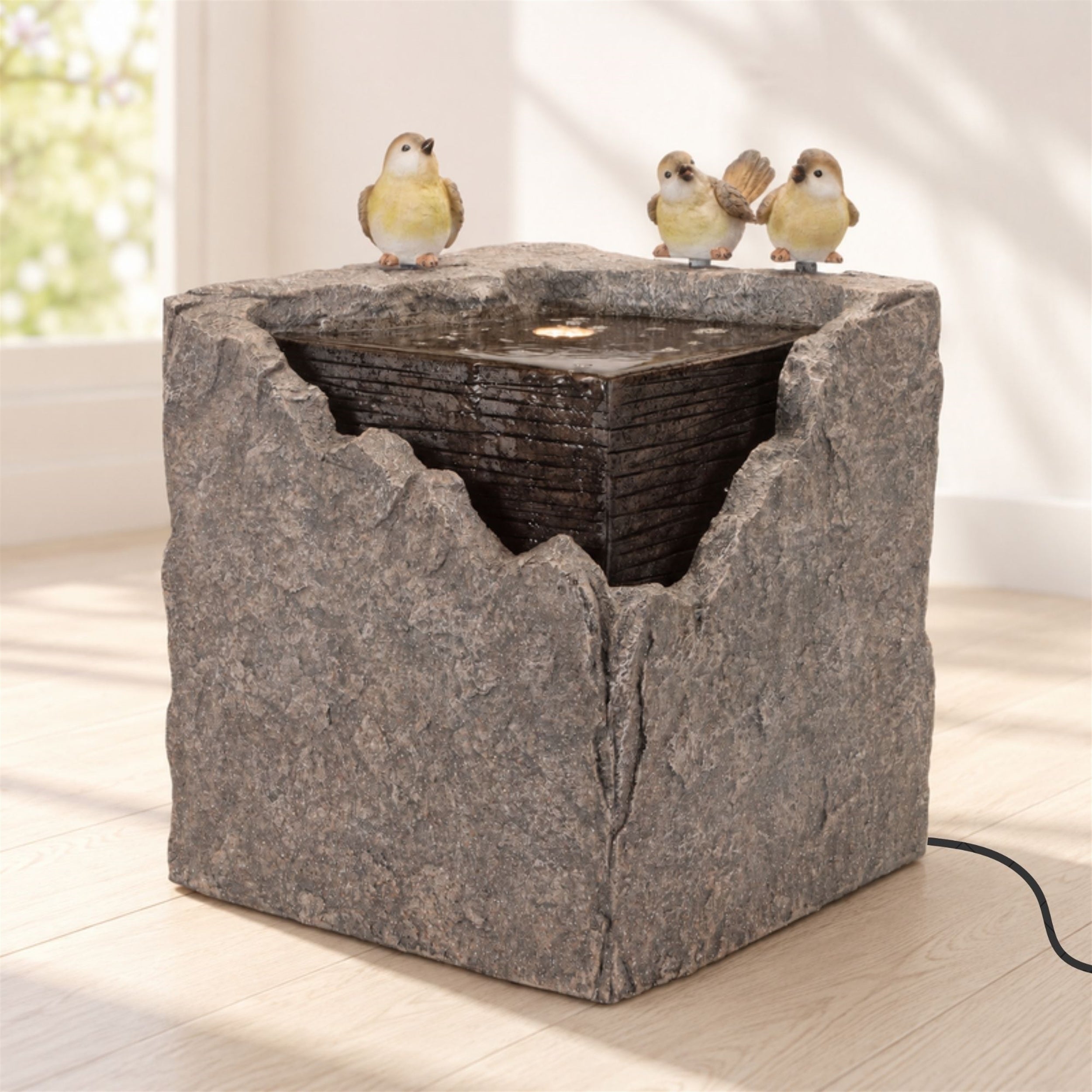 Bubbling Stone Fountain with Bird Accents 19"H