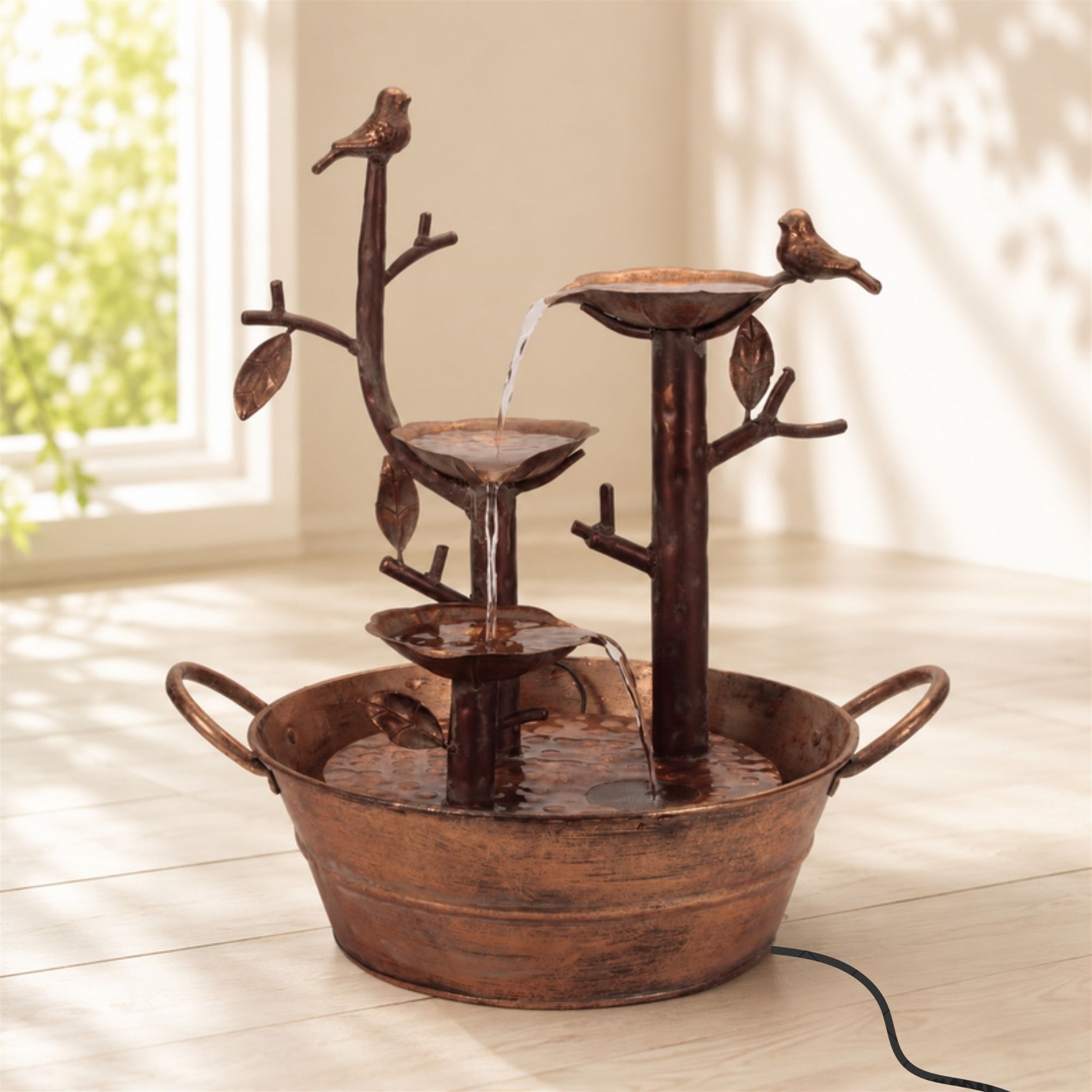 Cascading Iron Bird Branch Fountain 18.5"H